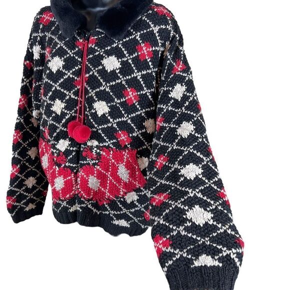 Eland Carello Argyle Style Print Ugly Christmas Sweater Zip Front Cardigan - Picture 4 of 12